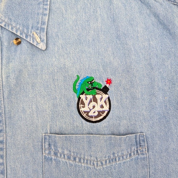 Y2K Bug Vintage Netscape Denim Shirt Embroidered Tech Netscape History‎ XL